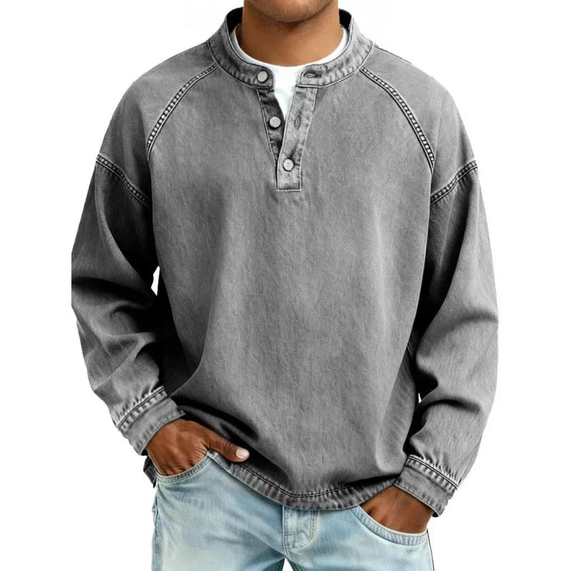 Sweat délavé à boutons, gris