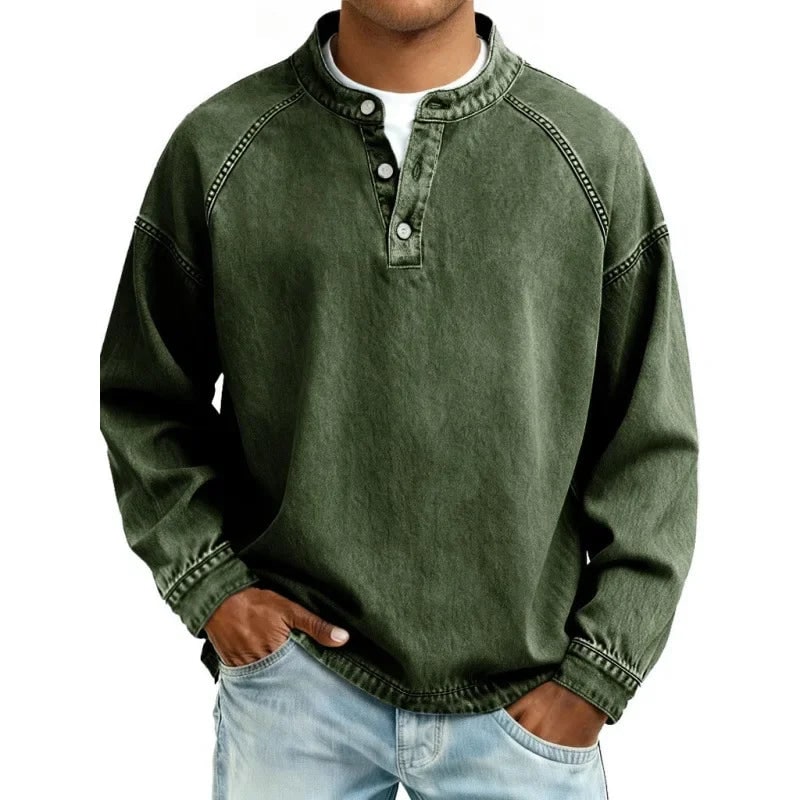 Sweat délavé à boutons, vert olive