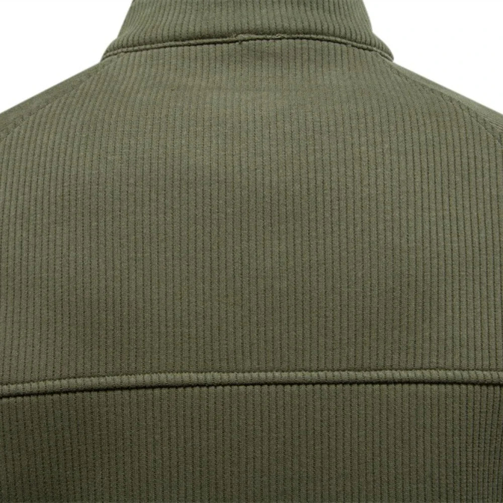 Sweat demi-zip raglan, détail du col côtelé