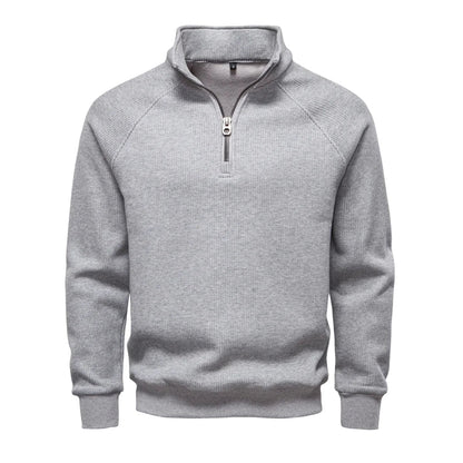 Sweat demi-zip raglan, coloris gris clair, présenté à plat