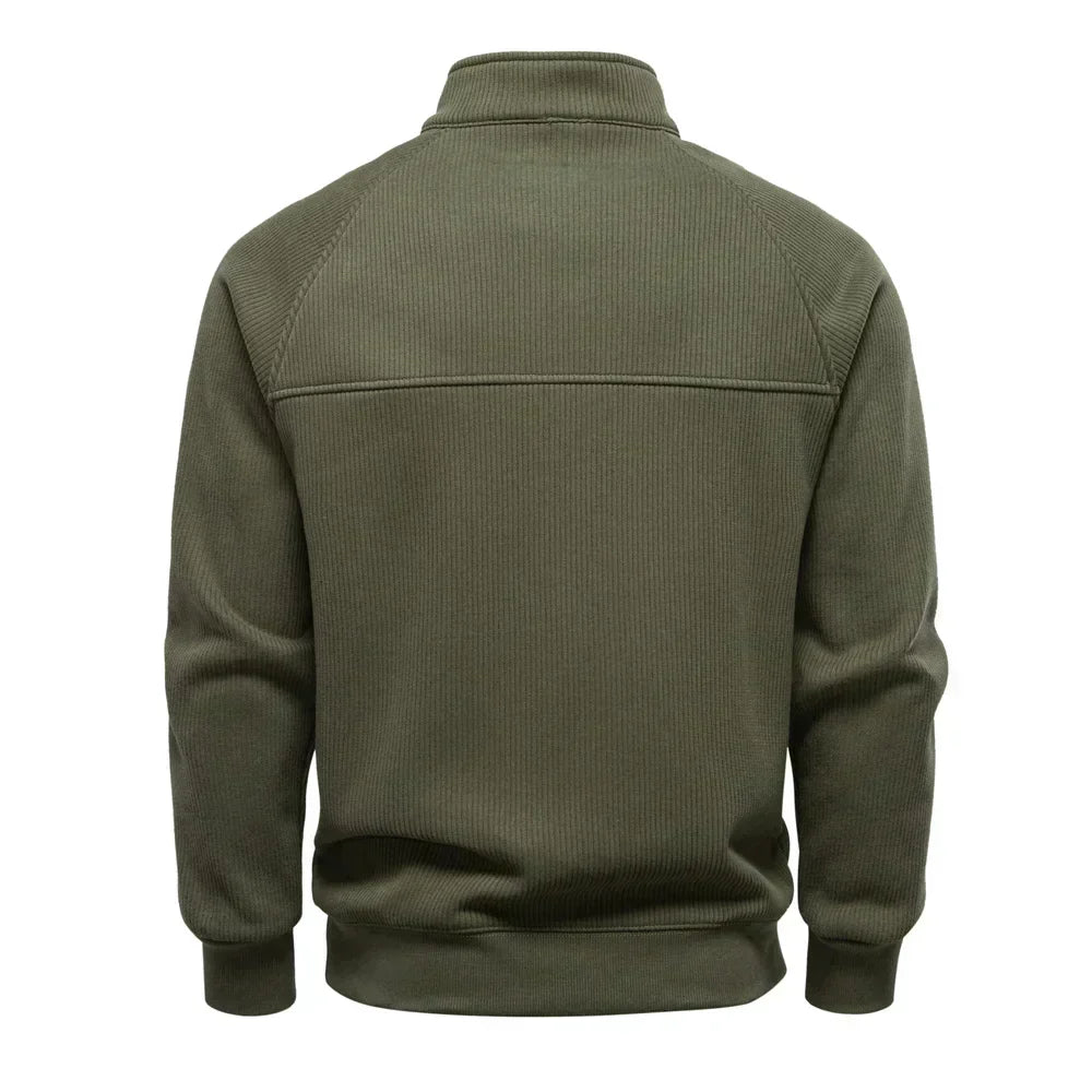 Sweat demi-zip raglan, coloris vert olive, vue de dos