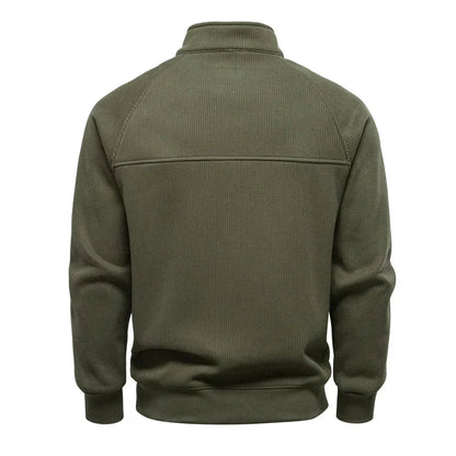 Sweat demi-zip raglan, coloris vert olive, vue de dos