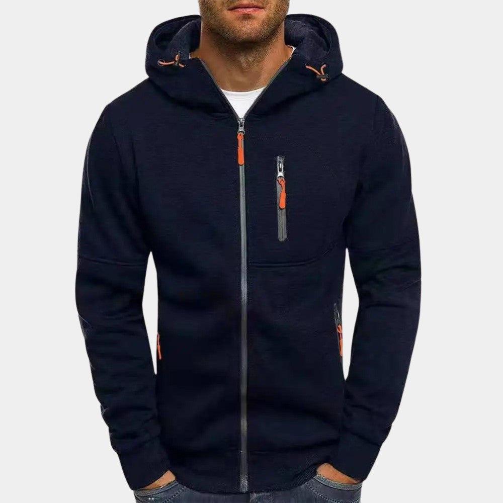 Sweat zippé à capuche, bleu marine