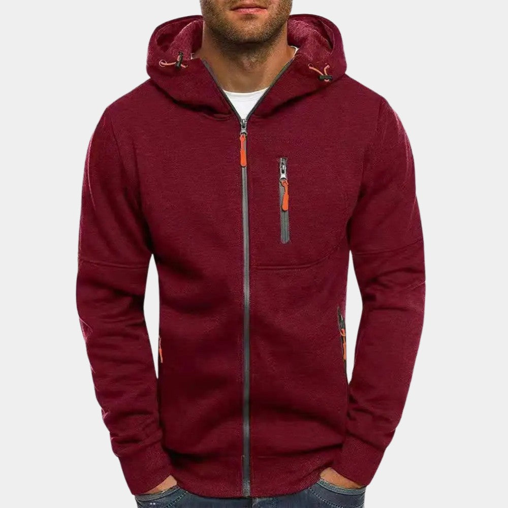 Sweat zippé à capuche, bordeaux