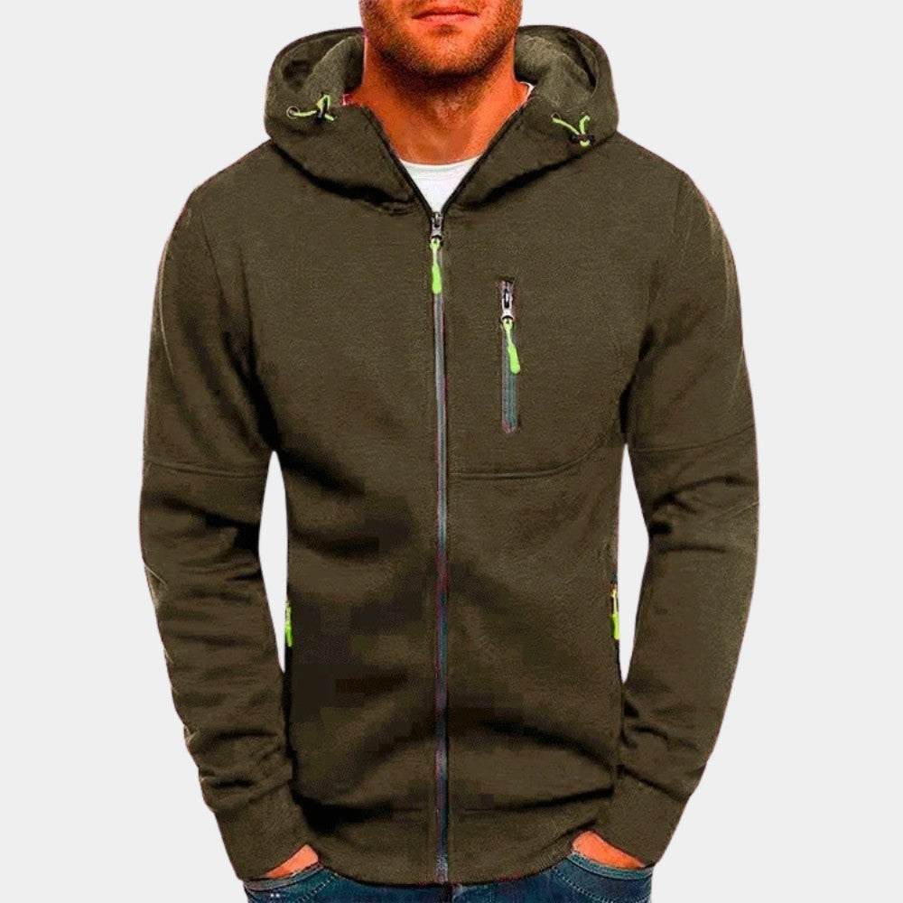 Sweat zippé à capuche, vert olive