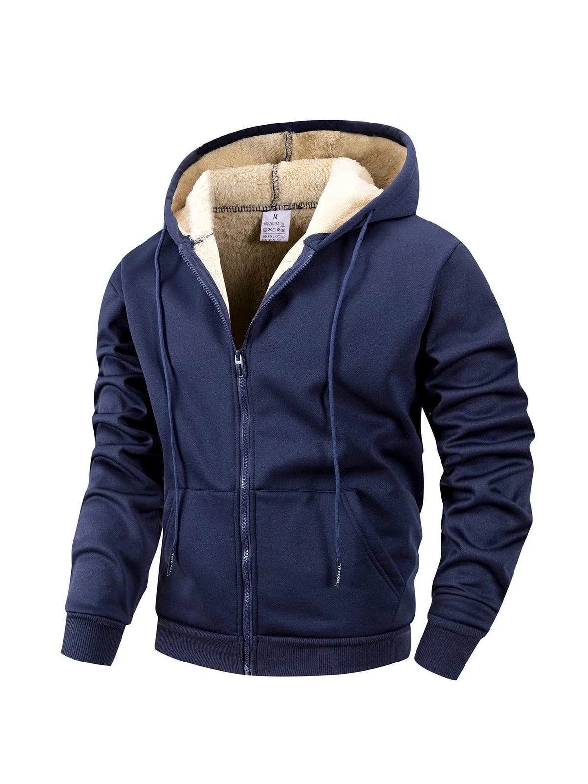 Sweat zippé doublé sherpa, bleu marine