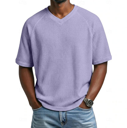 T-shirt gaufré à col en V, violet clair
