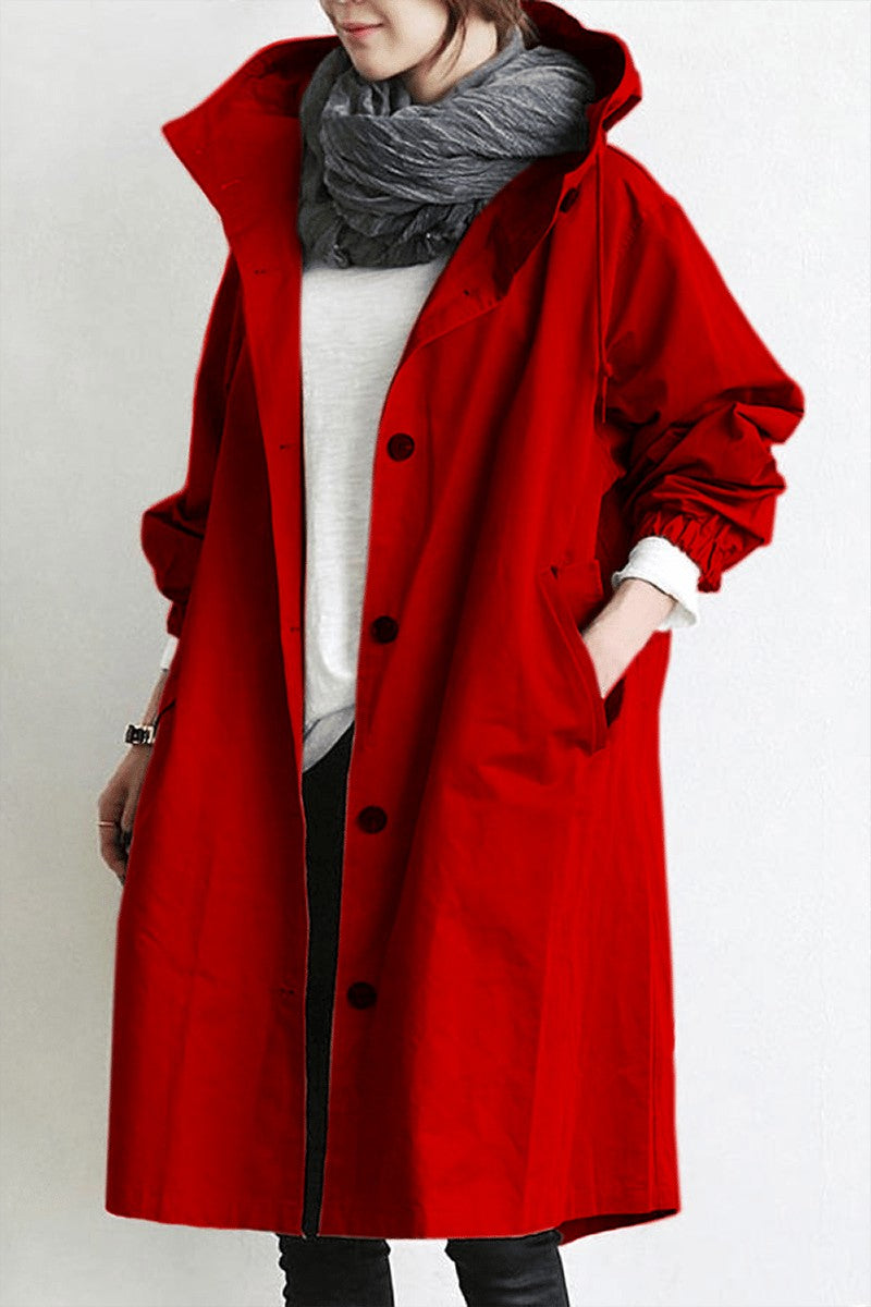 Trench à capuche amovible, coloris rouge, vue de face