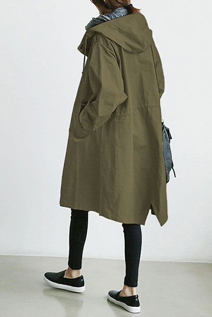 Trench à capuche amovible, coloris vert olive, vue de face