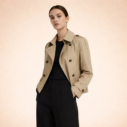 Trench court col montant, coloris camel, vue de face