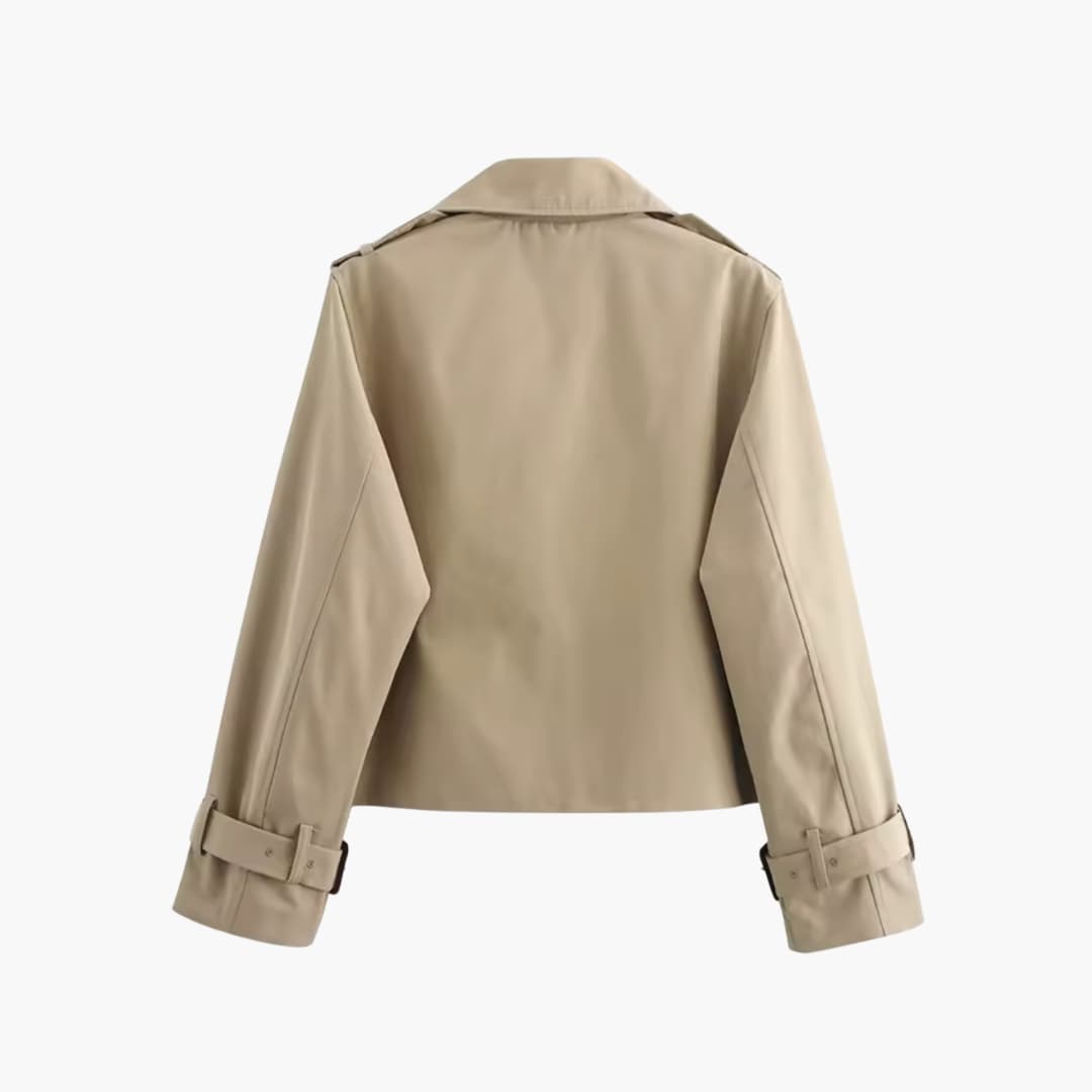 Trench cropped revers large, coloris beige, vue de dos