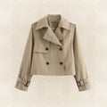 Trench cropped revers large, coloris beige, présenté à plat
