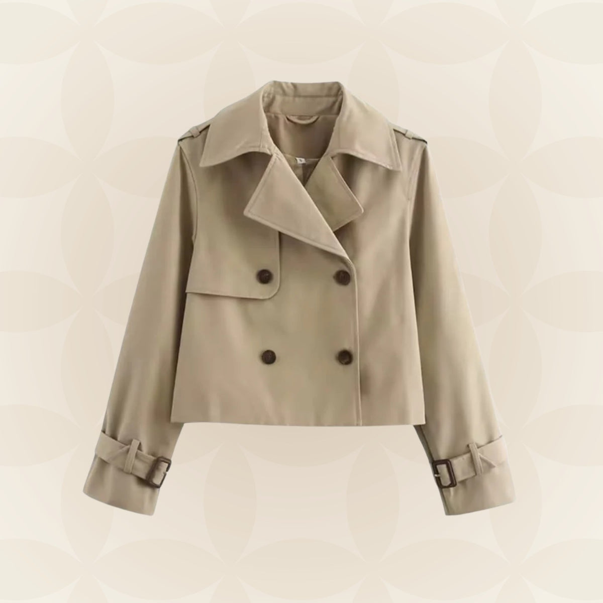 Trench cropped revers large, coloris beige, présenté à plat