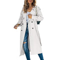 Trench long croisé à ceinture, coloris blanc, vu de face