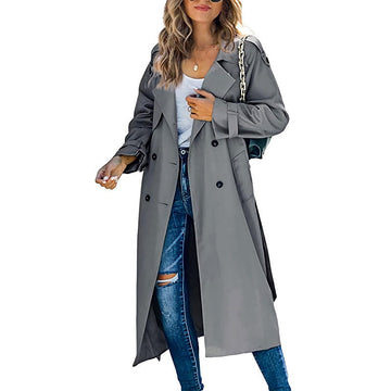 Trench long croisé ceinturé