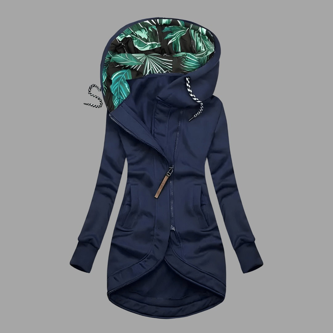 Veste à capuche zippée pour femme, coloris bleu marine