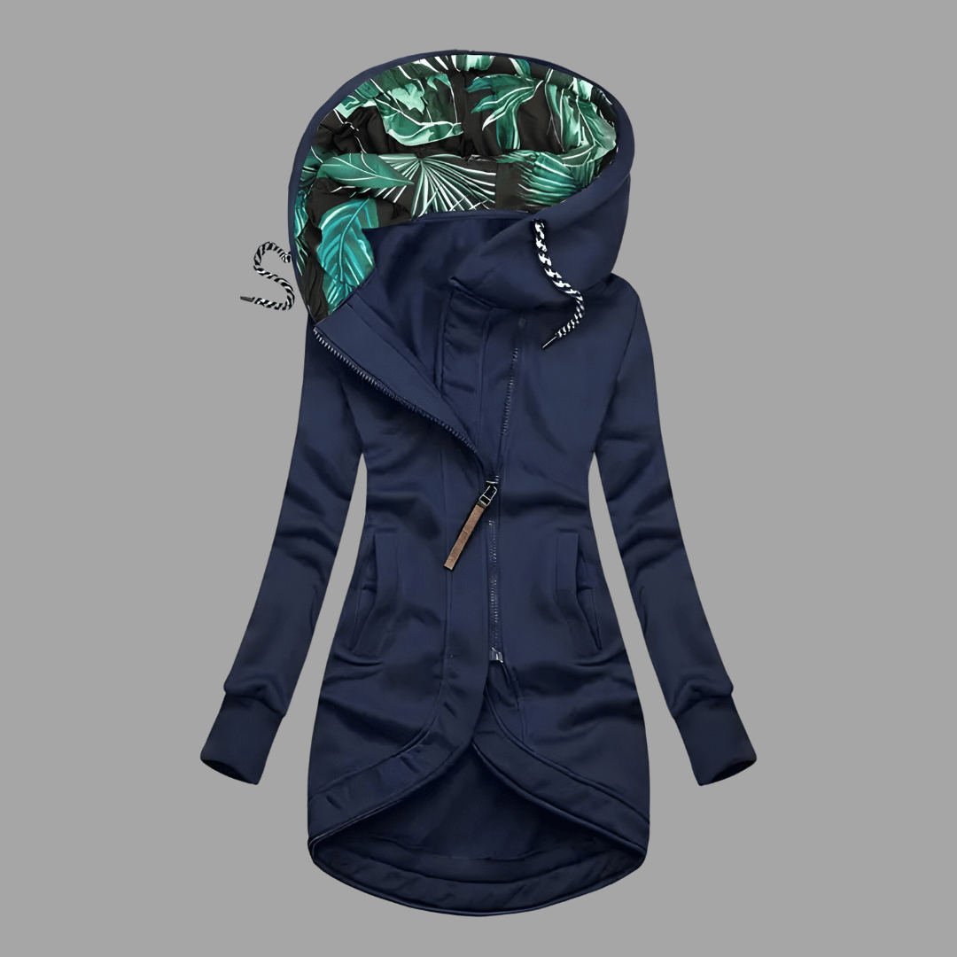 Veste à capuche zippée pour femme, coloris bleu marine