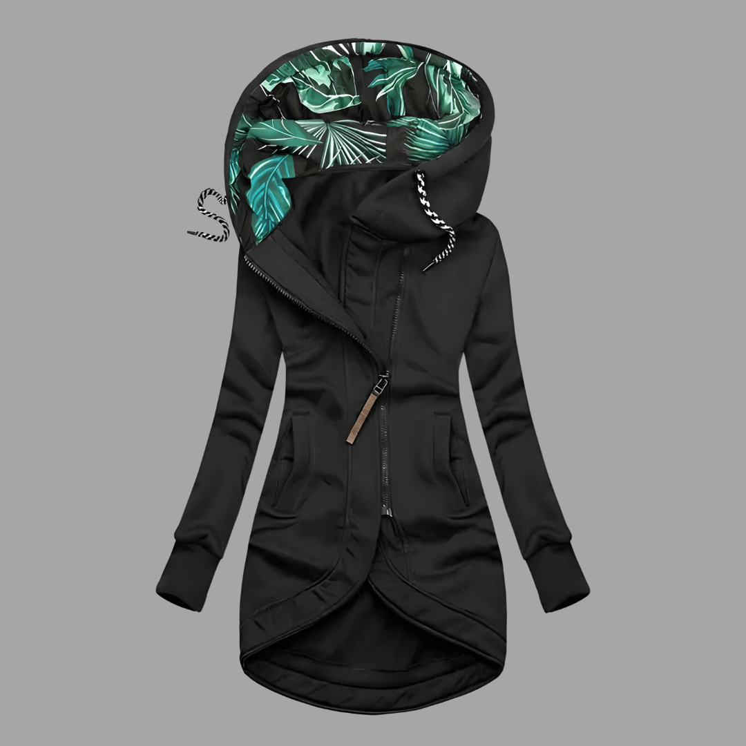 Veste à capuche zippée pour femme, coloris noir