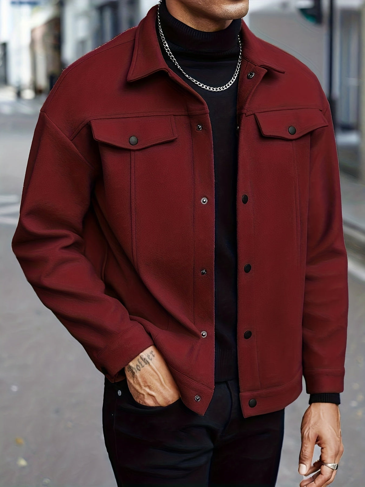 Veste boutonnée à poches, bordeaux
