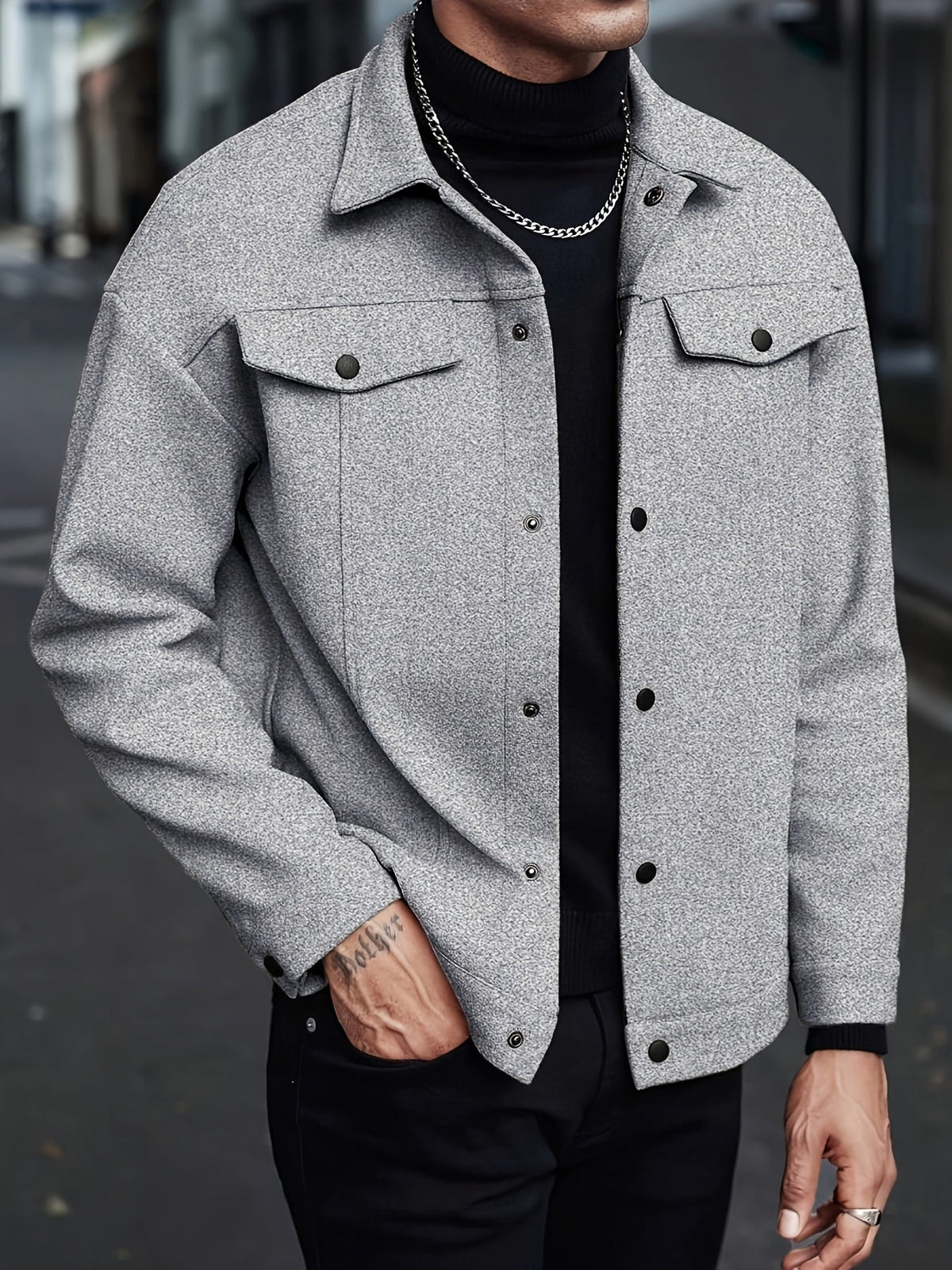 Veste boutonnée à poches, gris