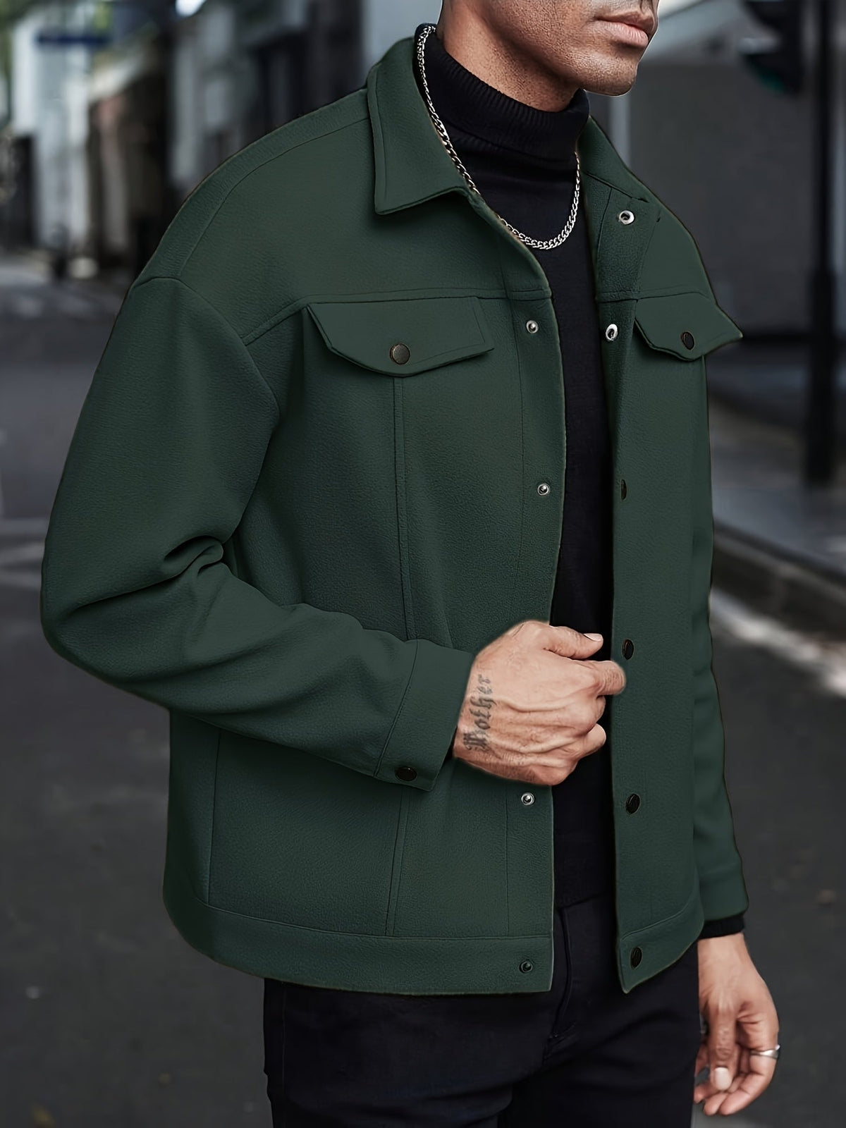 Veste boutonnée à poches, vert foncé