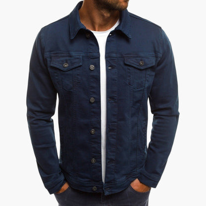 Veste col chemise boutonnée, coloris bleu marine foncé, vue de face