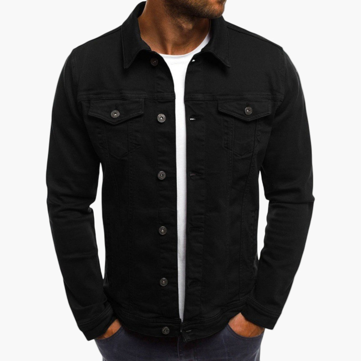 Veste col chemise boutonnée, coloris noir, vue de face