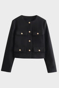 Veste courte à poches, coloris noir, présenté à plat