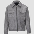 Veste courte effet daim grise à poches de poitrine à rabat, vue de face