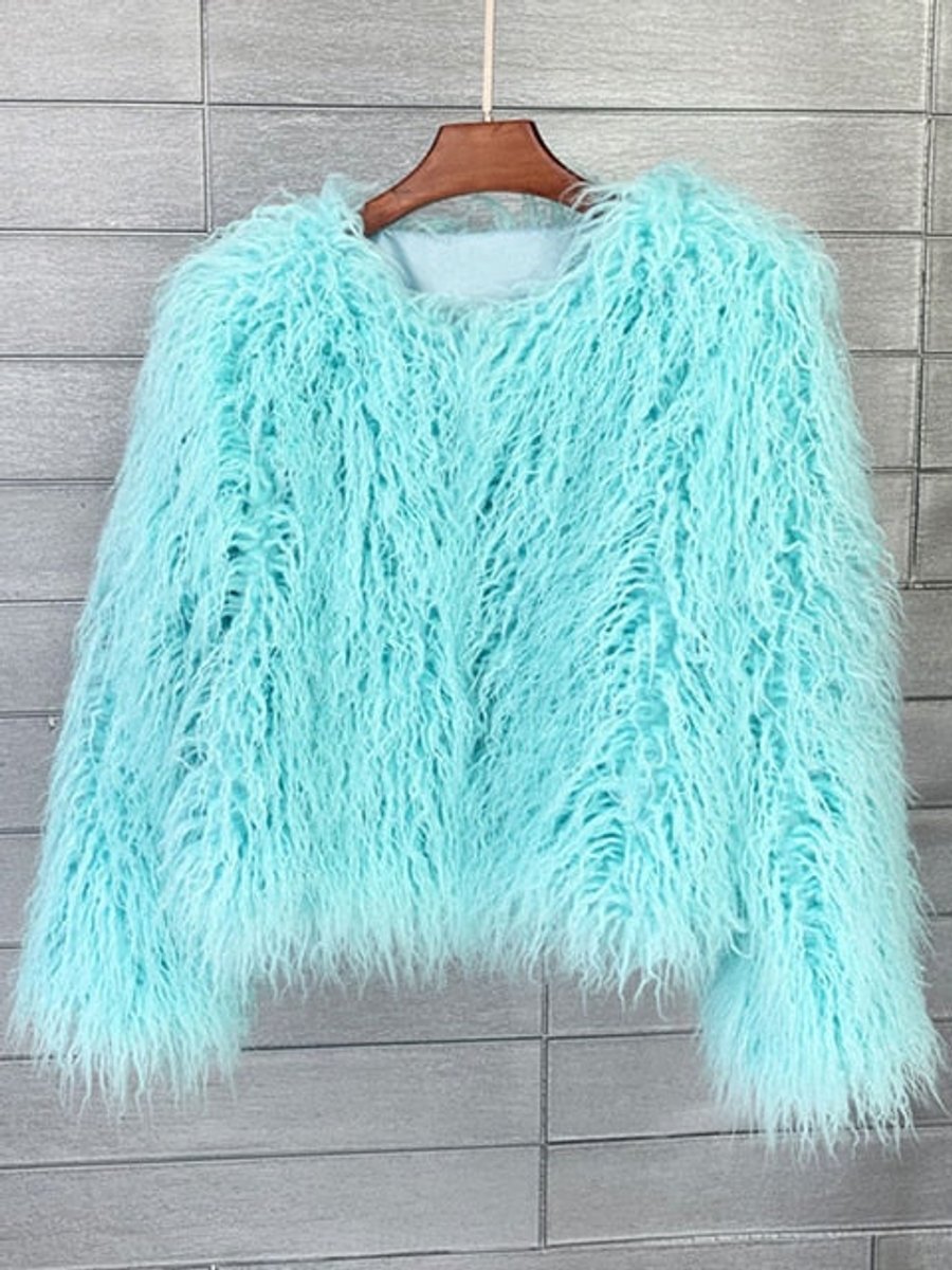 Veste courte fausse fourrure, bleu clair
