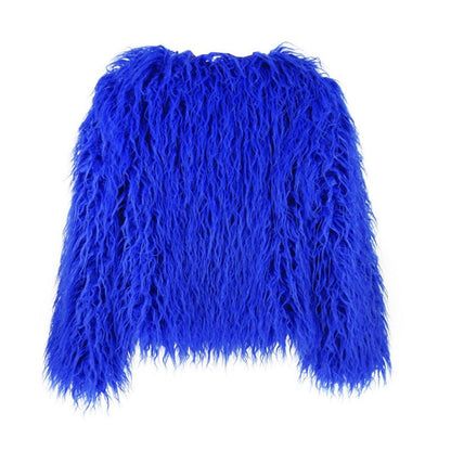 Veste courte fausse fourrure, bleu vif