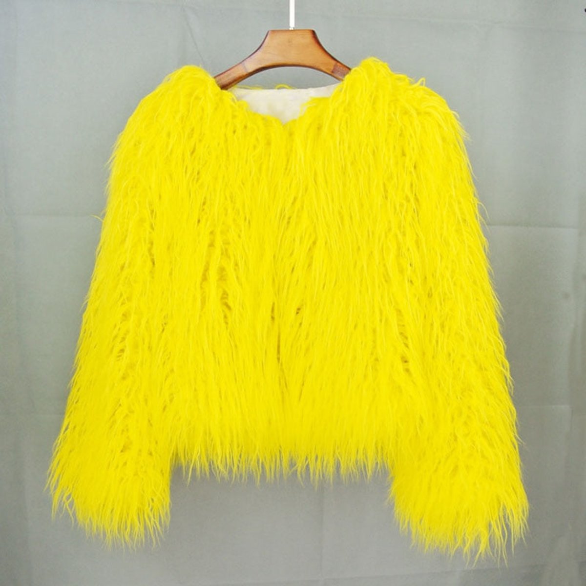 Veste courte fausse fourrure, jaune