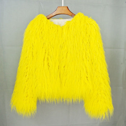 Veste courte fausse fourrure, jaune