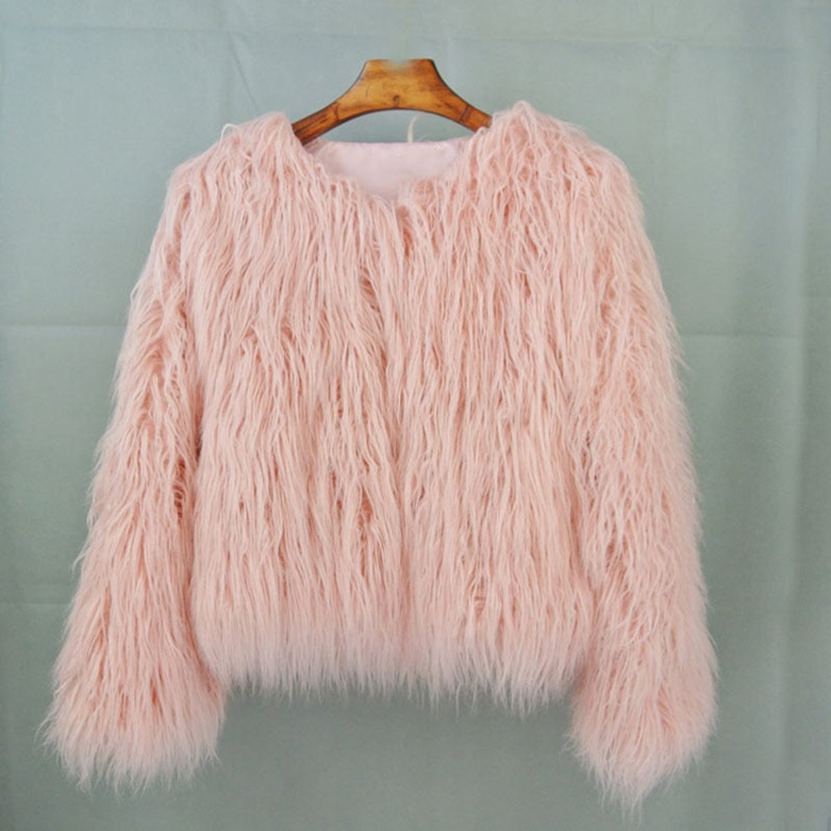 Veste courte fausse fourrure, rose pâle