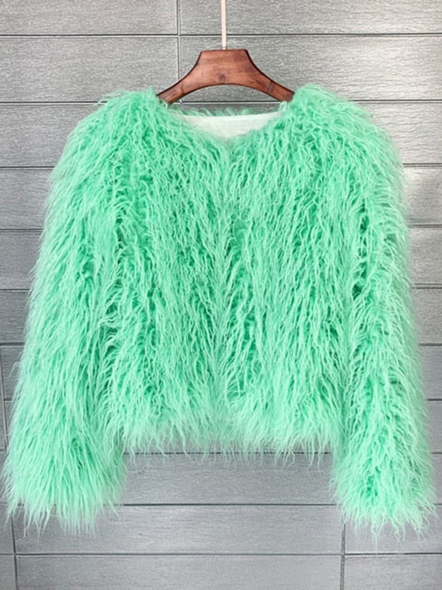 Veste courte fausse fourrure, vert clair