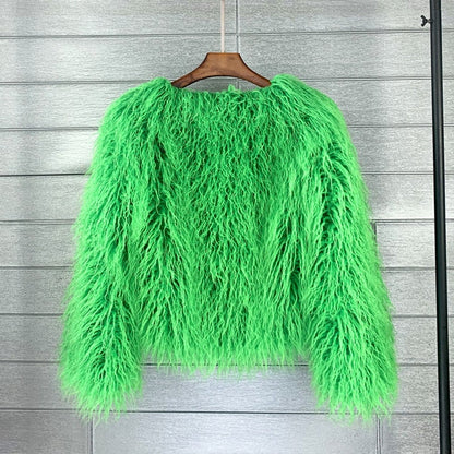 Veste courte fausse fourrure, vert
