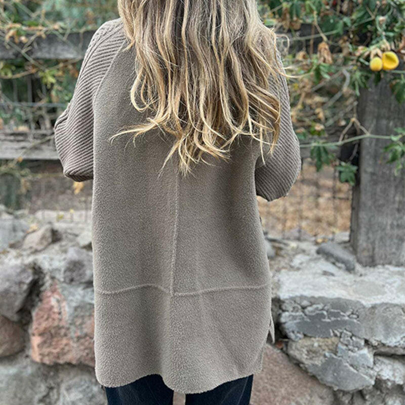 Veste croisée manches torsadées, coloris pierre, vue de dos