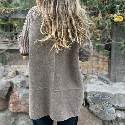 Veste croisée manches torsadées, coloris pierre, vue de dos