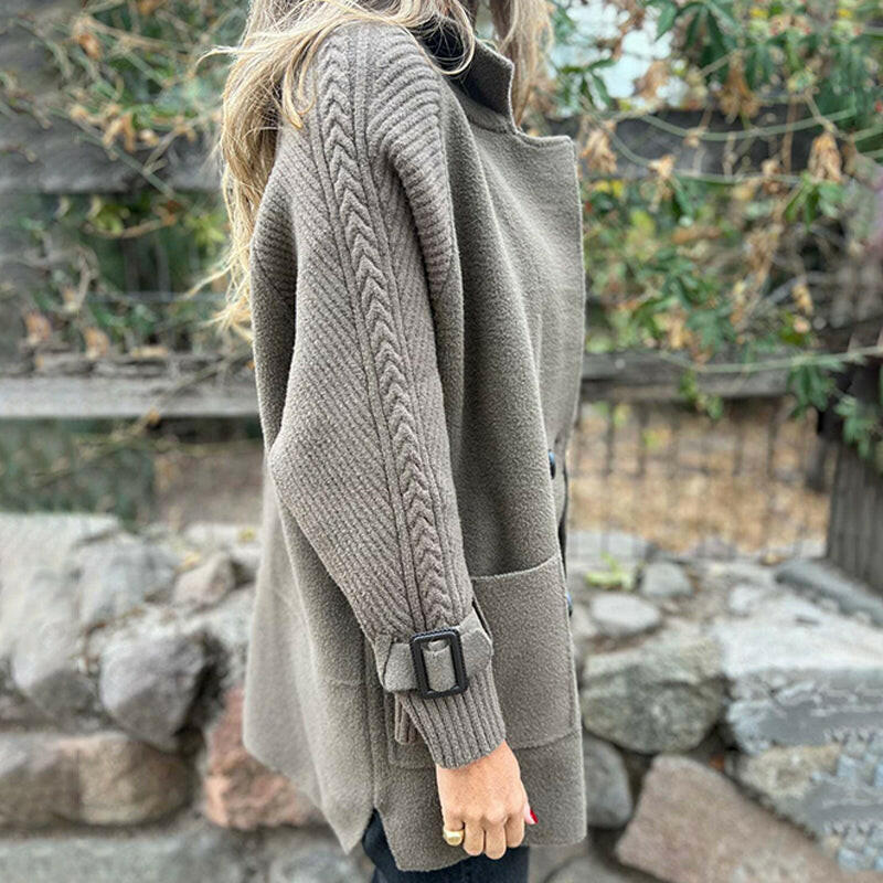 Veste croisée manches torsadées, coloris pierre, vue de profil