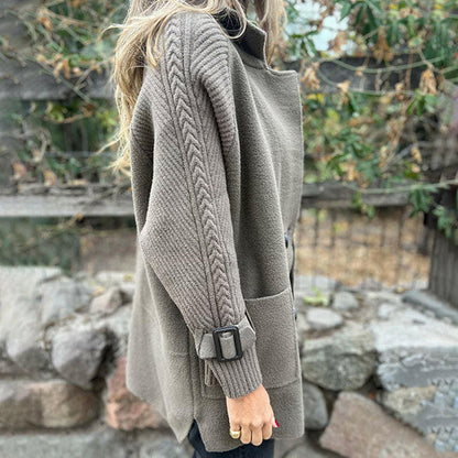 Veste croisée manches torsadées, coloris pierre, vue de profil