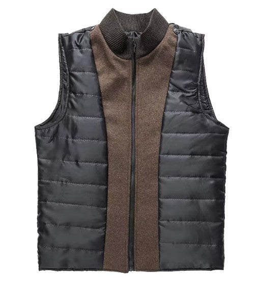 Gilet matelassé amovible seul, devant en maille marron et col montant côtelé