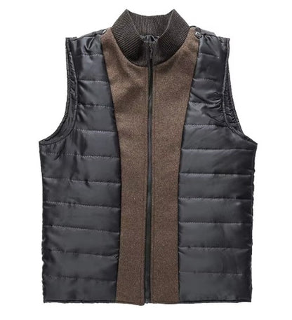 Gilet matelassé amovible seul, devant en maille marron et col montant côtelé