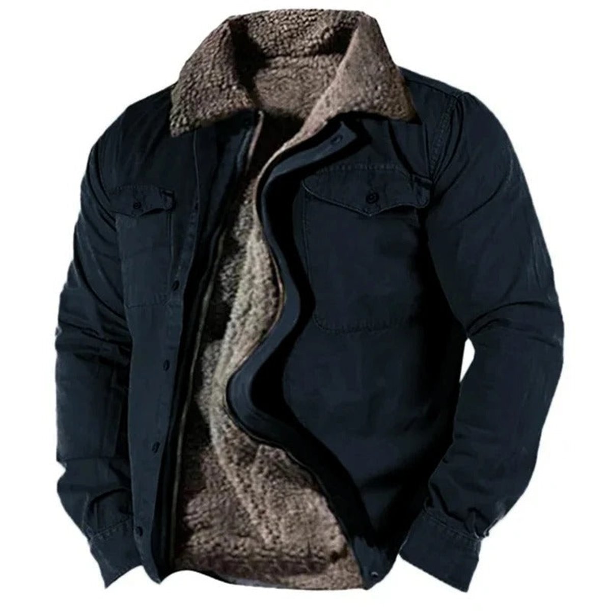 Veste doublée sherpa pour homme, bleu marine, ouverte sur la doublure