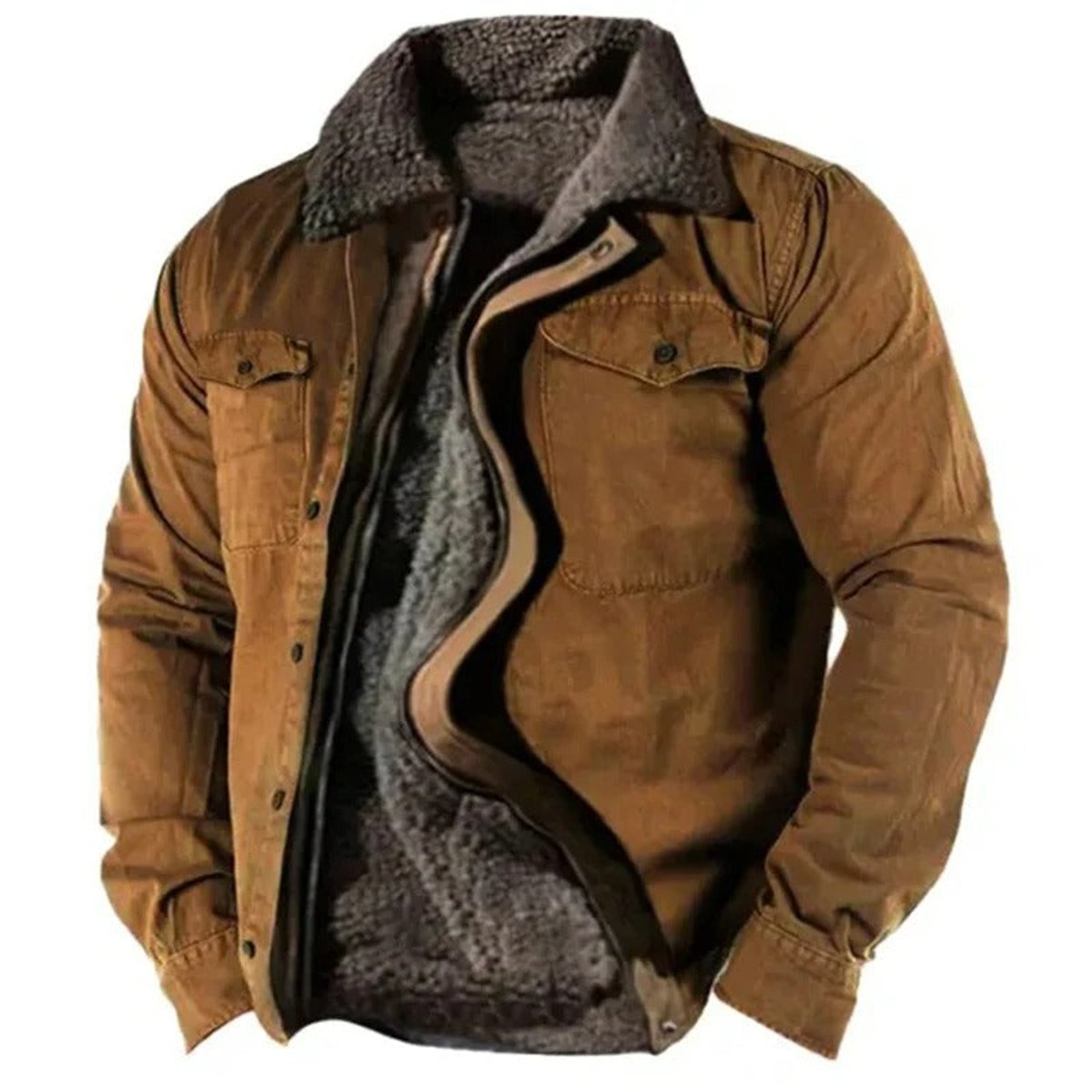 Veste doublée sherpa pour homme, camel, poches poitrine à rabat