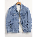 Veste en jean boutonnée, coloris bleu, présenté à plat