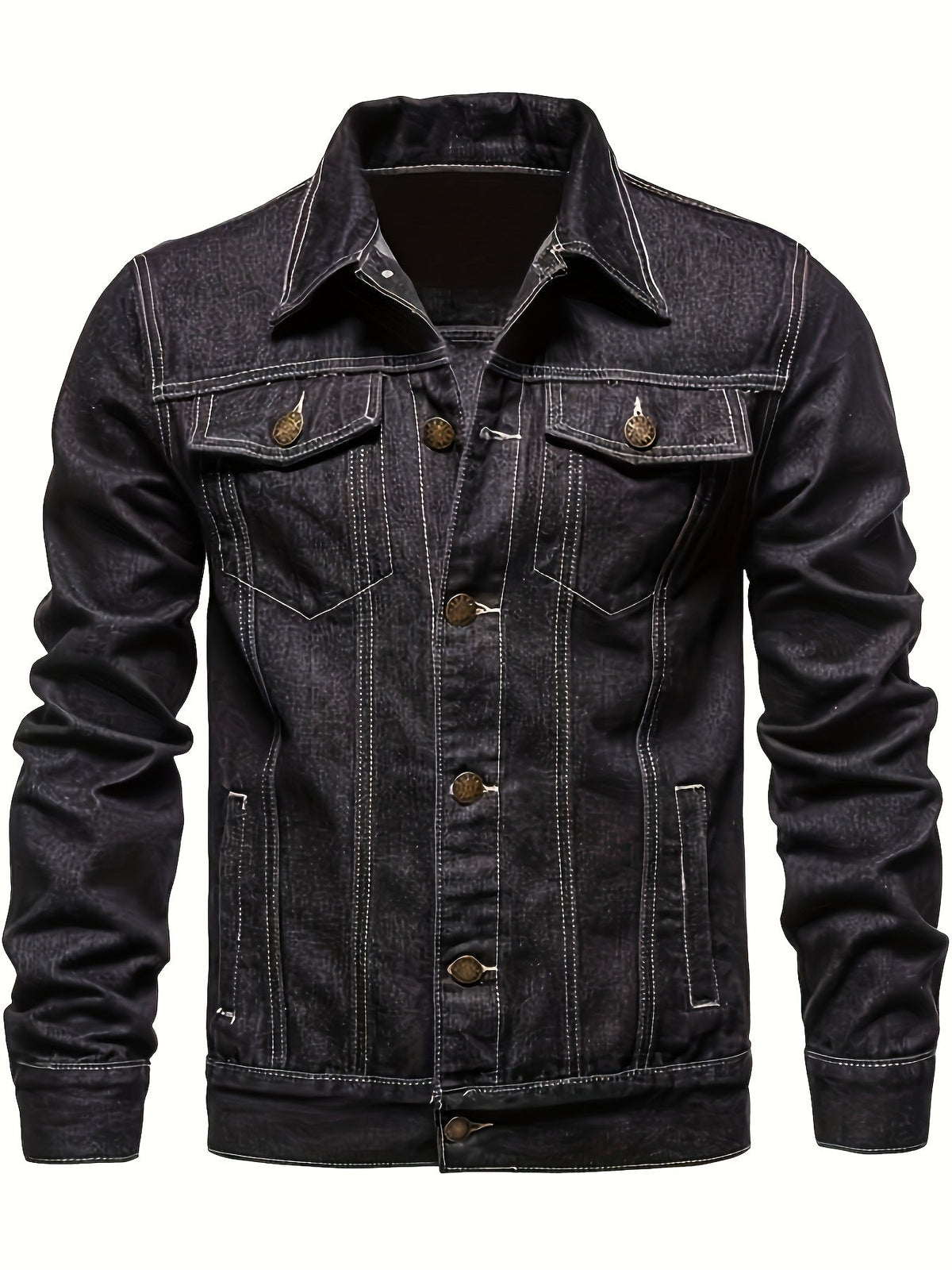 Veste en jean délavée poches, noir