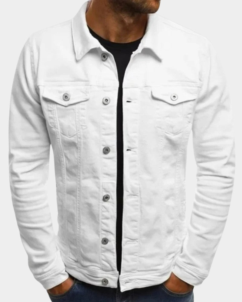 Veste en jean droite, coloris blanc, vue de face