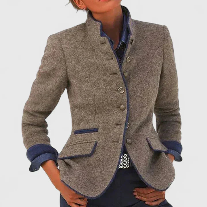Veste en laine bouillie, coloris pierre, vue de face
