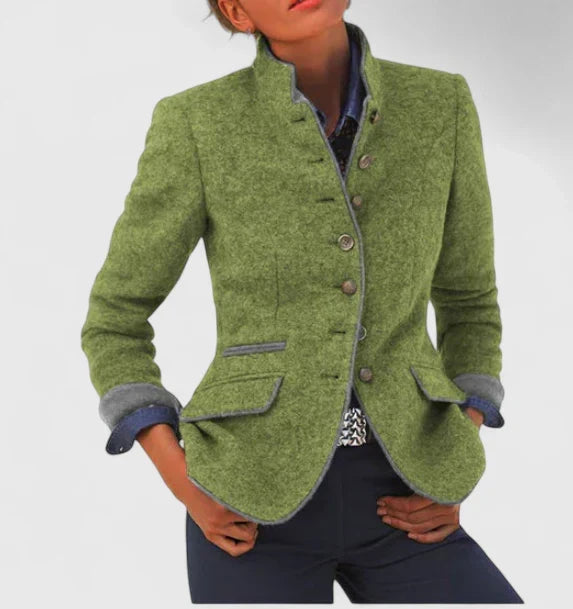 Veste en laine bouillie, coloris vert, vue de face
