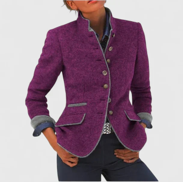 Veste en laine bouillie, coloris violet, vue de face